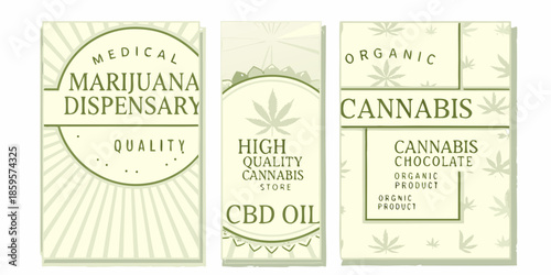 Medical marijuana dispensary and cannabis product labels with organic themes