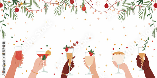 Celebrating with festive drinks a joyful holiday gathering illustration