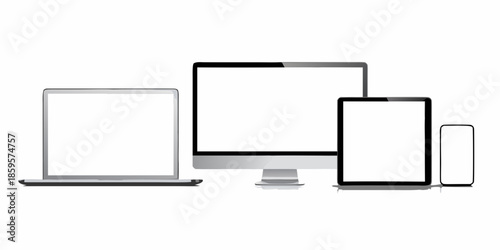 A collection of modern digital devices laptop desktop tablet and smartphone