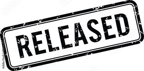 Black released stamp graphic with bold text and distressed edges on transparent background
