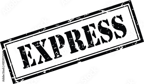 Vintage style express stamp graphic in black ink rectangular shape on transparent background