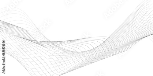 Abstract gray wave lines isolated on white background with flowing curved linear patterns, smooth parallel curves creating elegant motion, balance, and modern technology vector harmony