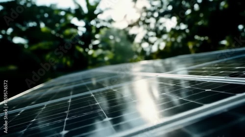 Wallpaper Mural Solar panels capture sun's energy, glistening with reflections, blurred green foliage Torontodigital.ca