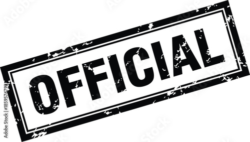 Black official stamp with distressed texture and rectangular frame on transparent background