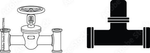 Gate valve, technical drawing, industrial piping, engineering blueprint, mechanical component, fluid control, schematic symbol, plumbing system, valve silhouette, flanged ends