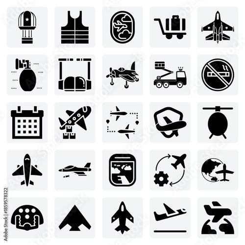 Air Transportation And Aviation Graphics – Commercial Planes, Jet Fighters, And Flight Control Elements For Thematic Designs