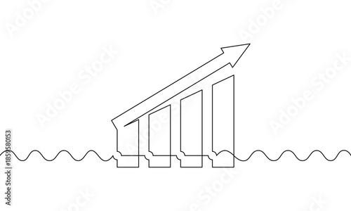 Continuous one line drawing of graph with increasing arrow up. Illustration vector of bar chart on white background. Business growth in Single line art. Sign symbol of flat icon