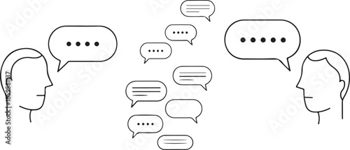 Conceptual Illustration of Two People Engaging in Open Dialogue and Communication Using Speech Bubbles