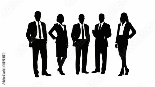 Diverse group of business professionals standing together in silhouette.