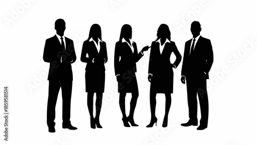 Diverse group of business professionals standing together in silhouette.