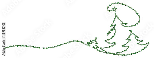 Merry Christmas decoration. Wavy line with Christmas trees. Year of the horse, Chinese New Year 2026 banner with blue horse and clouds, gold manner and stars