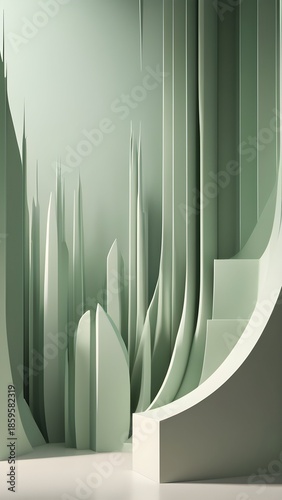 Inspirational minimal mobile wallpaper. Minimalist abstract geometric forms in soft green and sage tones This image was created using AI based on my original prompt.