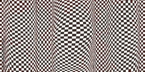 Wavy checkered pattern creating an optical illusion with distorted lines