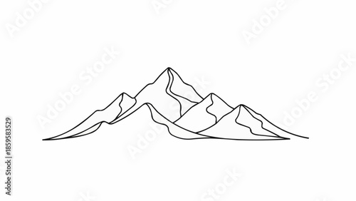 Minimalist mountain range line drawing illustration.