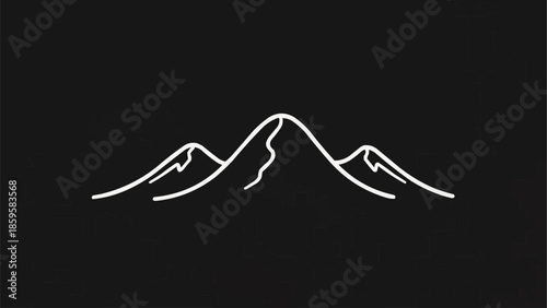 Minimalist Outline of Mountain Peaks on Black Background.