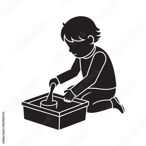 Child Playing With Sandbox Tools