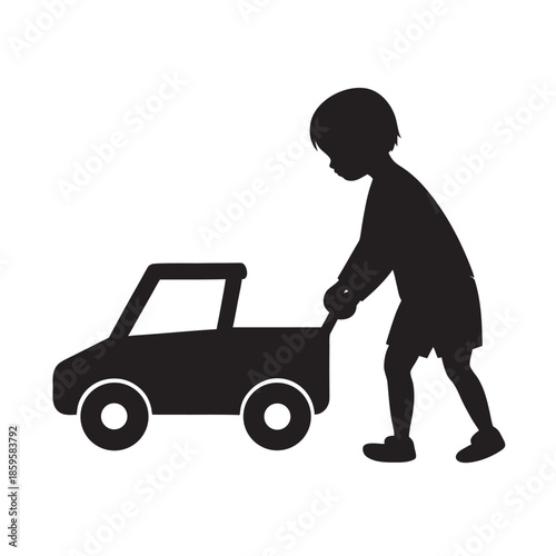 Child Playing With Toy Car Outdoor