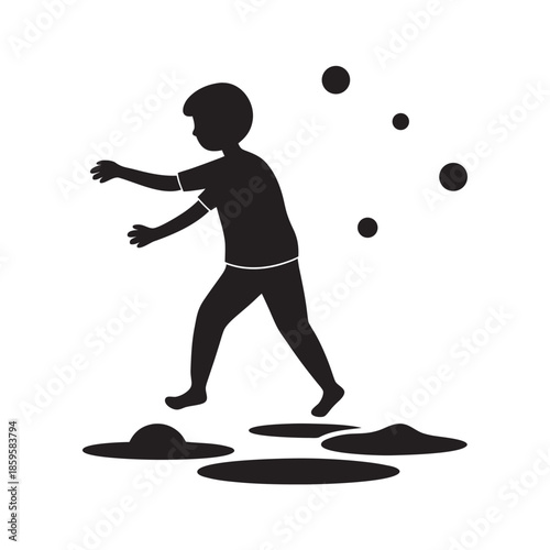 Child Playing With Skipping Stone