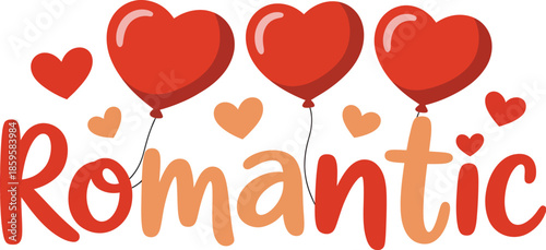 Romantic themed illustration with heart balloons, conveying love and sweet sentiments on special occasions