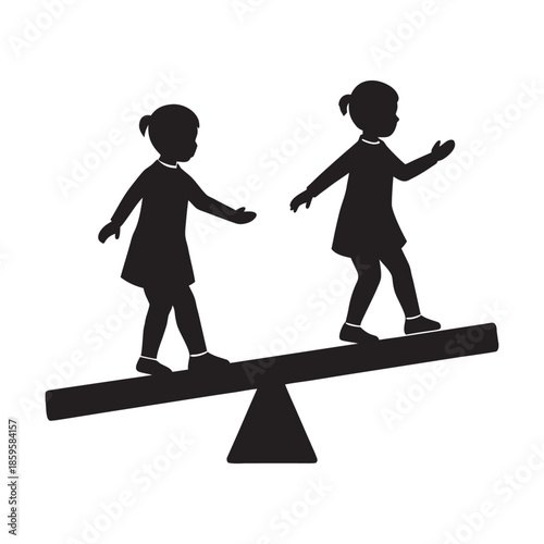 Children Playing Balance Beam Outdoor