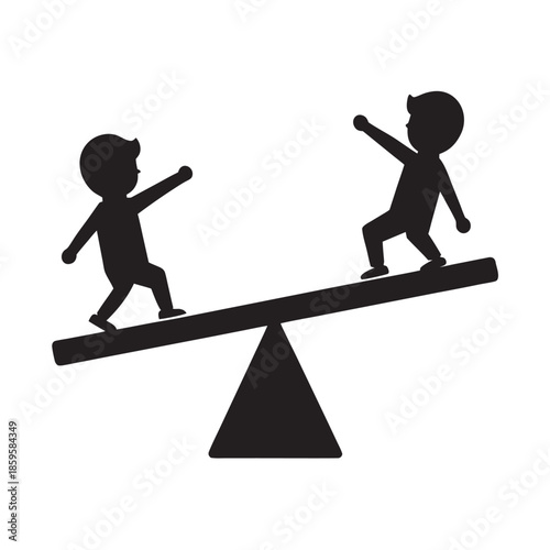 Children Playing On Seesaw Playground