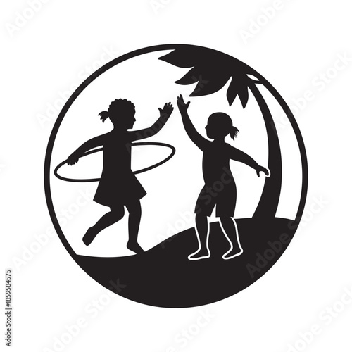 Children Playing With Hula Hoop Outdoors