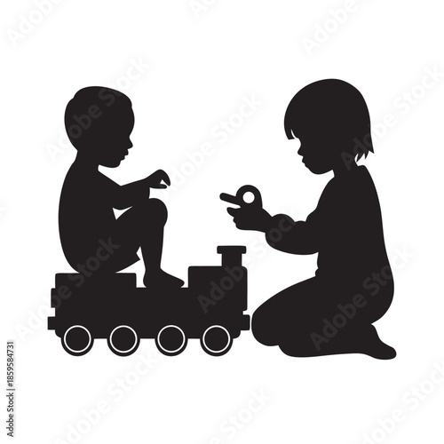 Children Playing With Toy Train Outdoors