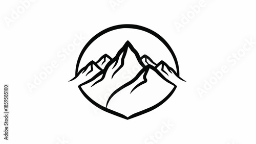 Stylized mountain peaks inside a circular emblem.