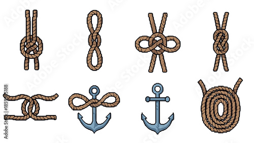 Pixel art nautical knots and anchors collection for marine and sailing themes