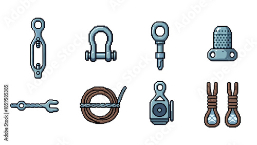 Pixel art marine hardware icons for nautical and industrial design projects