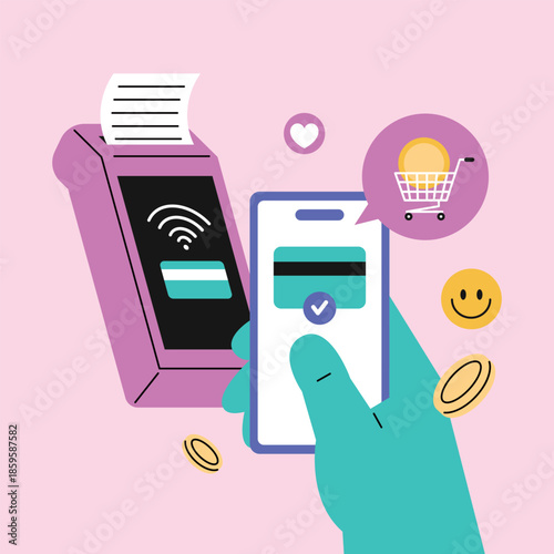 Mobile Payment and Contactless Transaction Concept. Making a payment using a mobile device on a terminal.