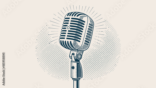 Vintage microphone with dynamic sound waves around it