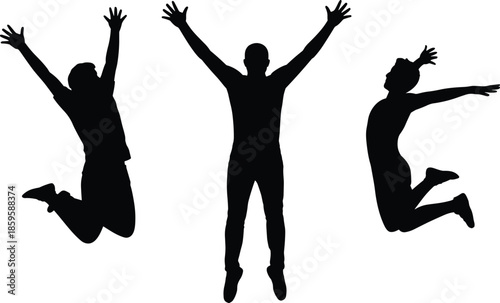 Jumping silhouette set with three expressive airborne poses for joy, freedom, and celebration themes.