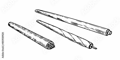 Sketch of three rolled cigarettes illustration in black and white lineart style