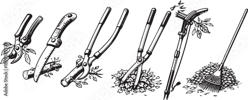 Fall Pruning And Trimming Tools Line Art Bundle eps