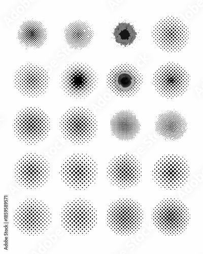 Cuadro en lienzo Arrangement of halftone dot patterns in varying densities and shapes