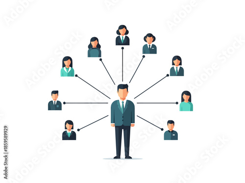 Business Team Network Concept Central Leader Connecting Diverse Employees