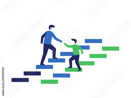 Mentorship and Growth Person Helping Another Climb Steps Concept