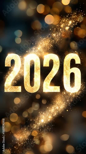 new year 2026 gold text confetti vertical animation