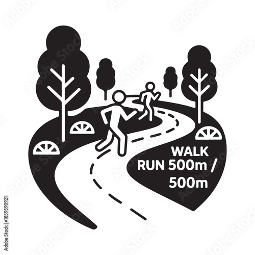 People running or walking along a winding path in a park setting