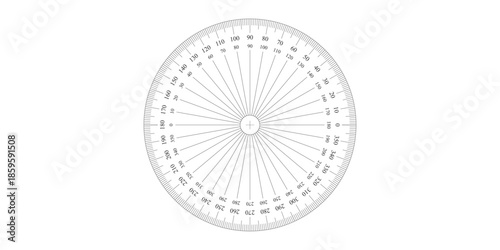 360 Degree Circular Protractor Angle Ruler Vector with Full Degree Scale for Geometry Measurement