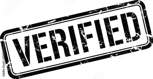 Black verified stamp with a distressed texture isolated design element on transparent background