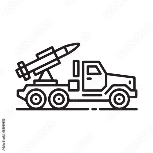 Line drawing of a military vehicle with a missile launcher system