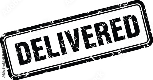 Black rubber stamp with the word delivered rectangular shape grunge texture on transparent background
