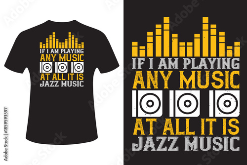 Jazz music t shirt design with sound wave and vinyl records