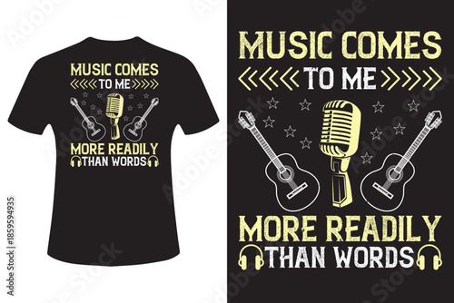 Music inspired t shirt design with microphone and guitars