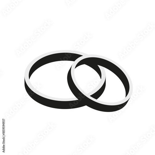 Minimalist black and white wedding rings with 3D depth, symbolizing eternal love, unity, and commitment.