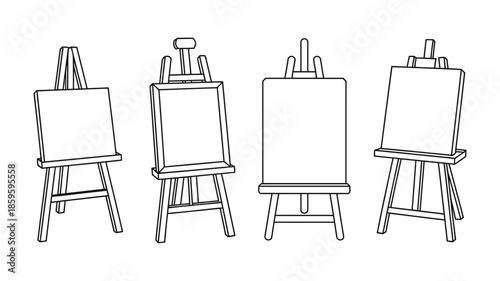 Collection of blank easels for painting and drawing illustration set