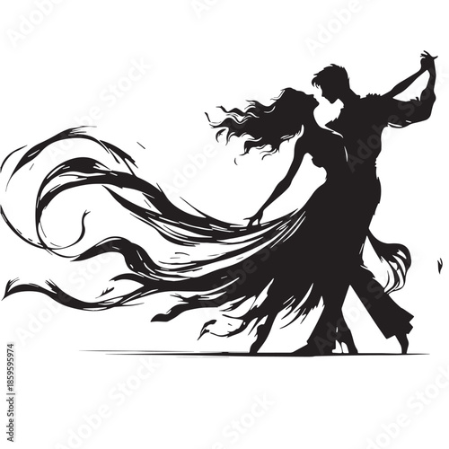 Black Romantic Dance Silhouette Vector, High Quality Illustration on White Background