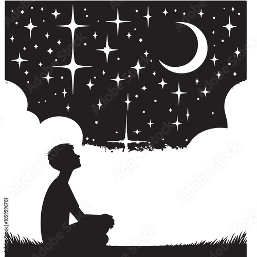 Black Star Gazing Silhouette Vector, High Quality Illustration on White Background
